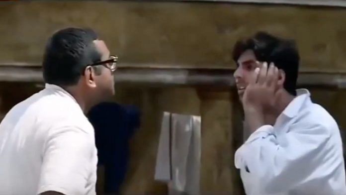 Paresh Rawal slaps Akshay Kumar in the iconic comedy Hera Pheri