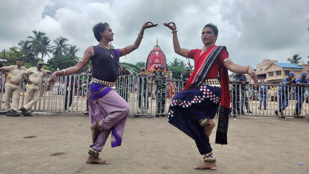 Dancers celebrate the return of the rath yatra to Jagannath Temple | Photo: Shubhangi Misra, ThePrint