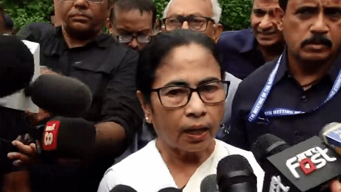 West Bengal Chief Minister Mamata Banerjee interacts with the media after walking out of a Niti Aayog meeting in New Delhion Saturday I PTI