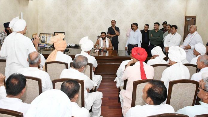 Khap panchayat leaders meet Haryana CM Nayab Saini at his residence in Chandigarh Monday | Photo: By special arrangement