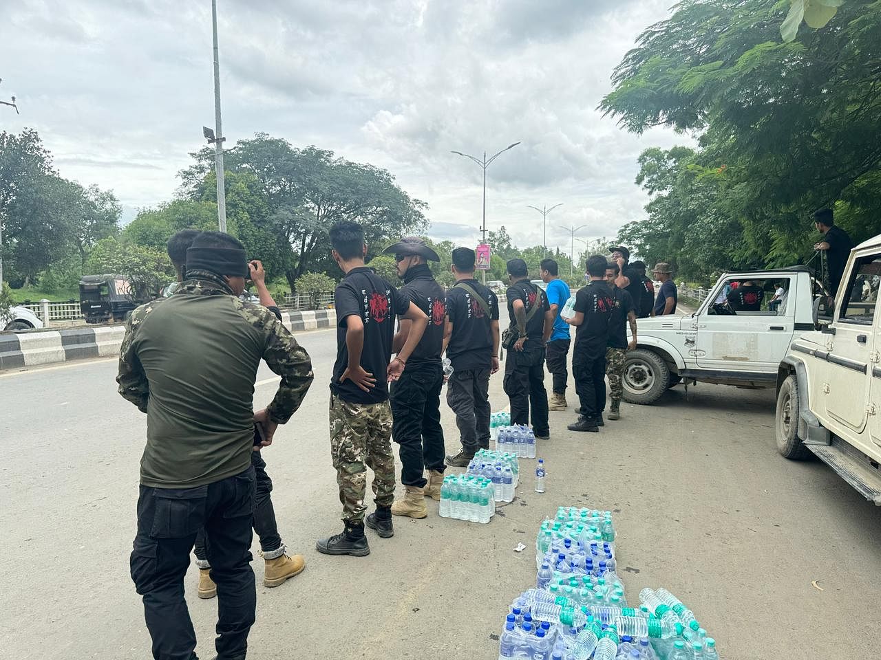 Arambai Tenggol members distributing water during a public rally in Imphal | Photo: Special arrangement