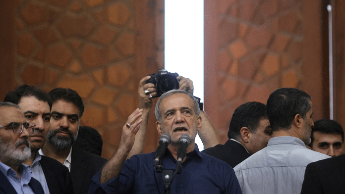Iran's President-elect Masoud Pezeshkian speaks during a gathering in south of Tehran | Majid Asgaripour/WANA (West Asia News Agency) via Reuters | File Photo