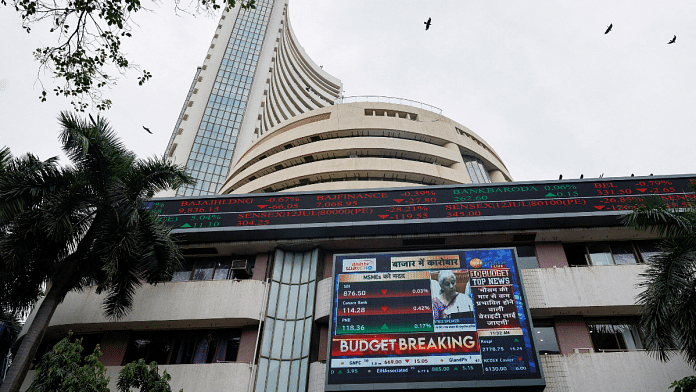 A screen displays India's Finance Minister Nirmala Sitharaman's budget speech at the Bombay Stock Exchange in Mumbai, India, July 23, 2024. REUTERS/Francis Mascarenhas