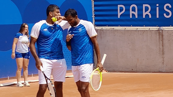 Indian Tennis players Rohan Bopanna and Sriram Balaji during the practice session on the eve of Paris Olympics | ANI Photo