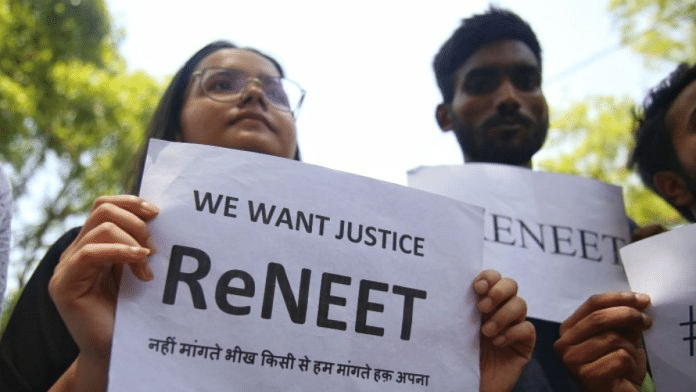 Students protest against the alleged irregularities in the NEET examination in New Delhi | Photo: Manisha Mondal | ThePrint