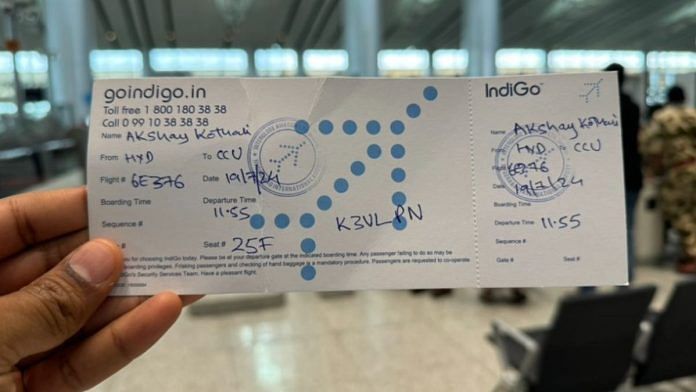 A hand-written boarding pass issued by IndiGo | Photo: X, @aaraynsh
