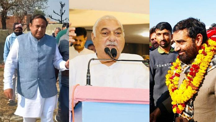 (L-R) Haryana Congress leaders Surender Panwar, Bhupinder Singh Hooda and Rao Dan Singh | X