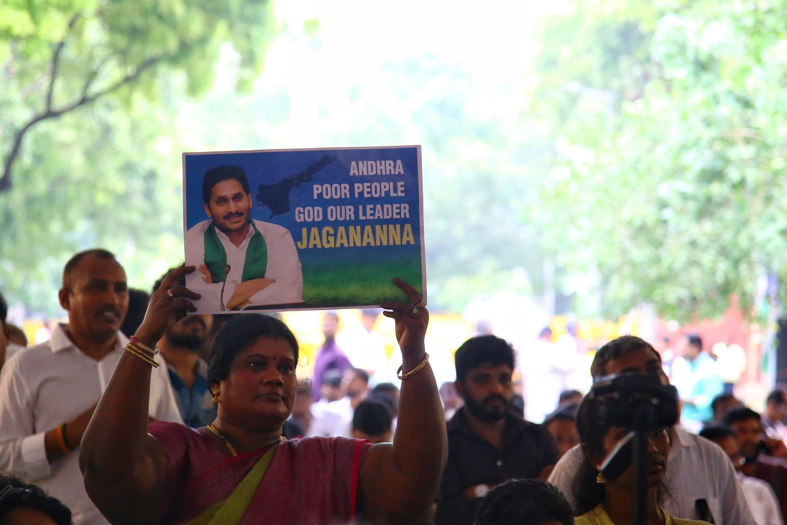 A supporter of YSRCP chief JS Jagan Mohan Reddy at the protest in New Delhi | Manisha Mondal | ThePrint