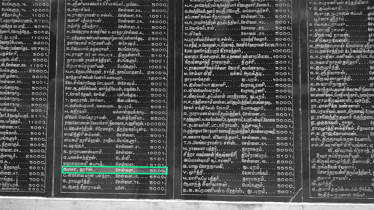 Kamala Harris's name engraved in Tamil on the board at Sri Dharmasastha temple | Aneesa PA | ThePrint
