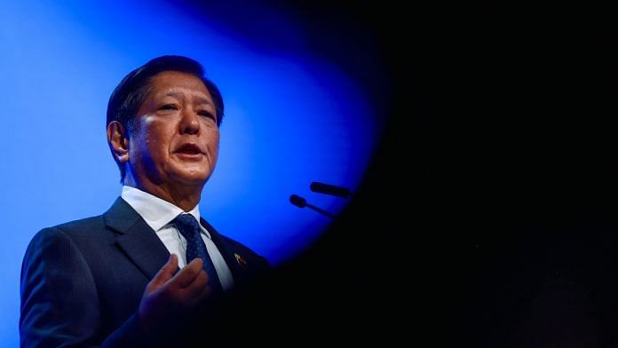 Philippines' President Ferdinand Marcos Jr delivers a keynote address at the Shangri-La Dialogue, in Singapore, May 31, 2024 | Reuters