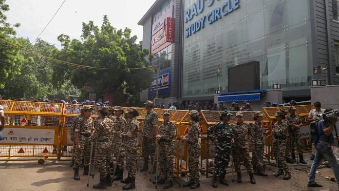 Police outside Rau's IAS Study Circle | Suraj Singh Bisht | ThePrint