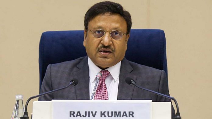 Chief Election Commissioner Rajiv Kumar addresses a press conference at Vigyan Bhawan in New Delhi on Friday | ThePrint/Suraj Singh Bisht