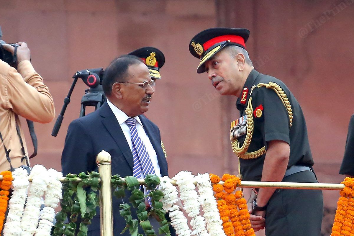 NSA Ajit Doval with General Officer Commanding (GoC), Delhi Area Lieutenant General Bhavnish Kumar at Red Fort | Praveen Jain | ThePrint