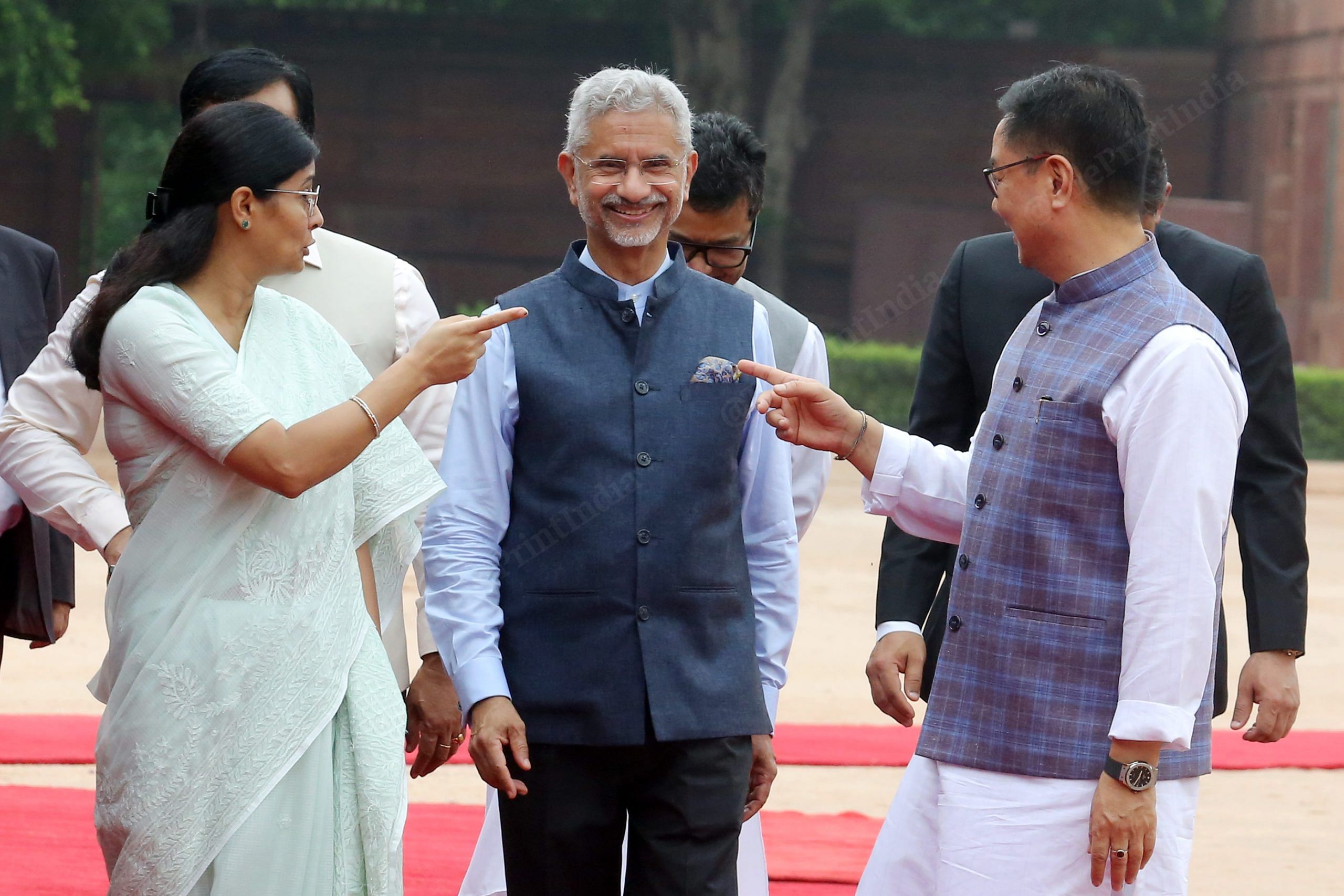 (L-R) Union ministers Anupriya Patel, Jaishankar and Rijiju at Rashtrapati Bhavan | Praveen Jain | ThePrint