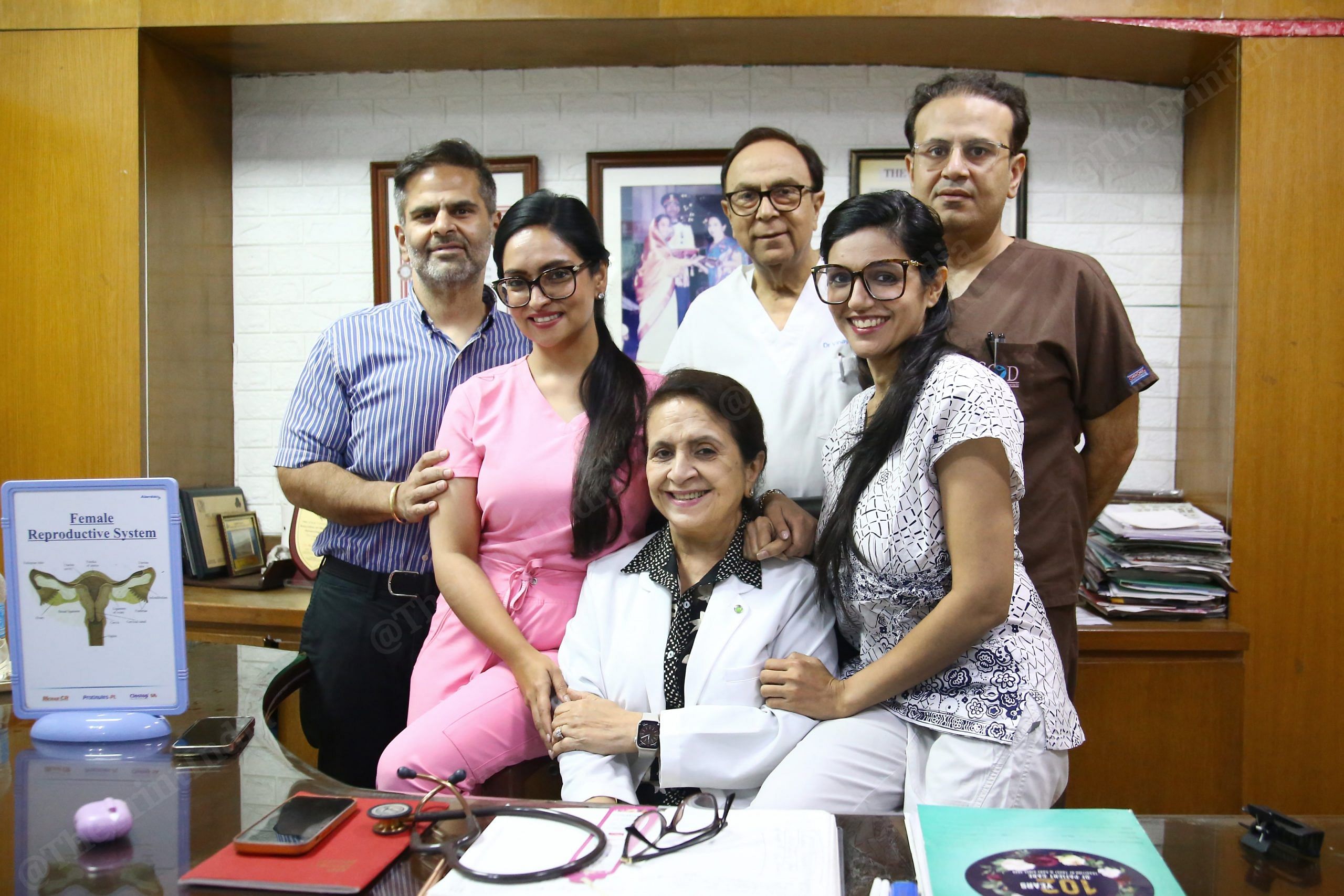 Left to right- Dr Ankush Sabharwal, Dr Glossy Sabharwal, Dr Malvika Sabharwal, Dr Vinay Sabharwal, Dr Shivani Sabharwal, Dr Arush Sabharwal at Shree Jeewan Hospital, Karol Bagh | Photo: Manisha Mondal, ThePrint