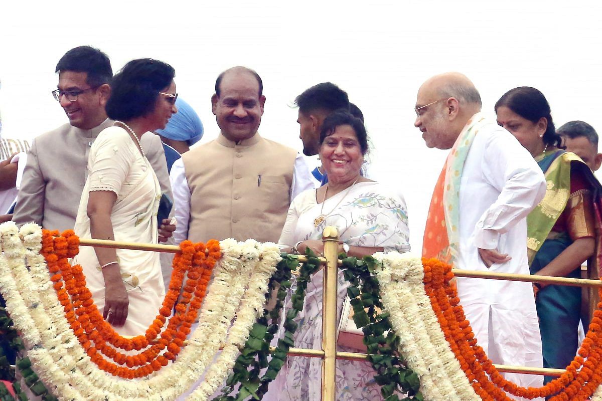 (Left to Right) CJI D.Y. Chandrachud, Lok Sabha Speaker Om Birla, and Home Minister Amit Shah along with his wife at Red Fort | Praveen Jain | ThePrint