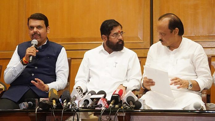 File photo of (L-R) Maharashtra Dy CM Devendra Fadnavis, CM Eknath Shinde and Dy CM Ajit Pawar | Representational image | ANI