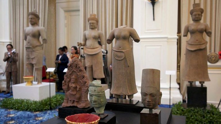 Cambodia hails homecoming of Parvati, Shiva & 12 other sculptures from US, looted in Khmer Rouge era