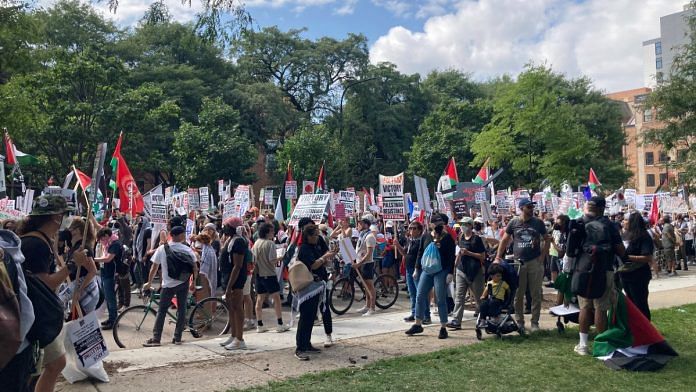 Protesters near DNC venue in Chicago, Monday | Keshav Padmanabhan | ThePrint