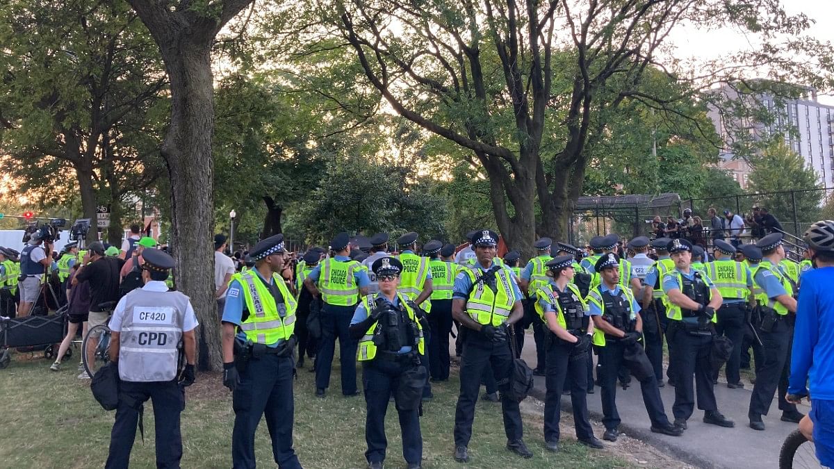 Police officers deployed along route of DNC venue in Chicago, Monday | Keshav Padmanabhan | ThePrint