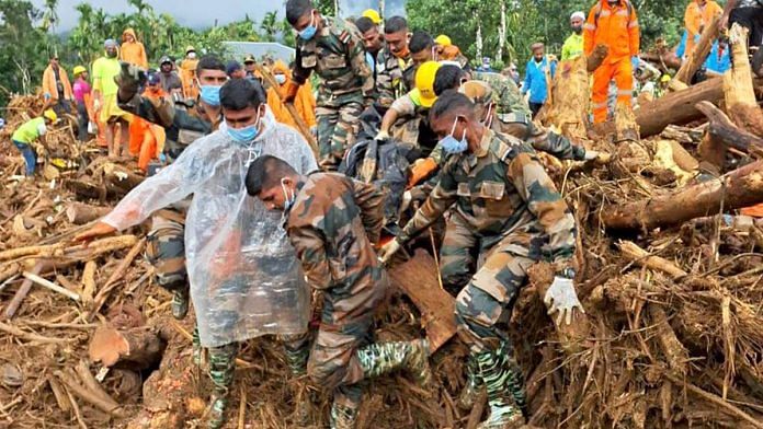 Rescue and relief operations being conducted in landslide-hit Attamala, Mundakkai and Chooralmala areas of Kerala Thursday | Photo: ANI