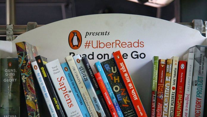 The ride-hailing company has partnered with Penguin Random House to provide a free library, from which passengers can pick up a book to read during their journey | Manisha Mondal, ThePrint