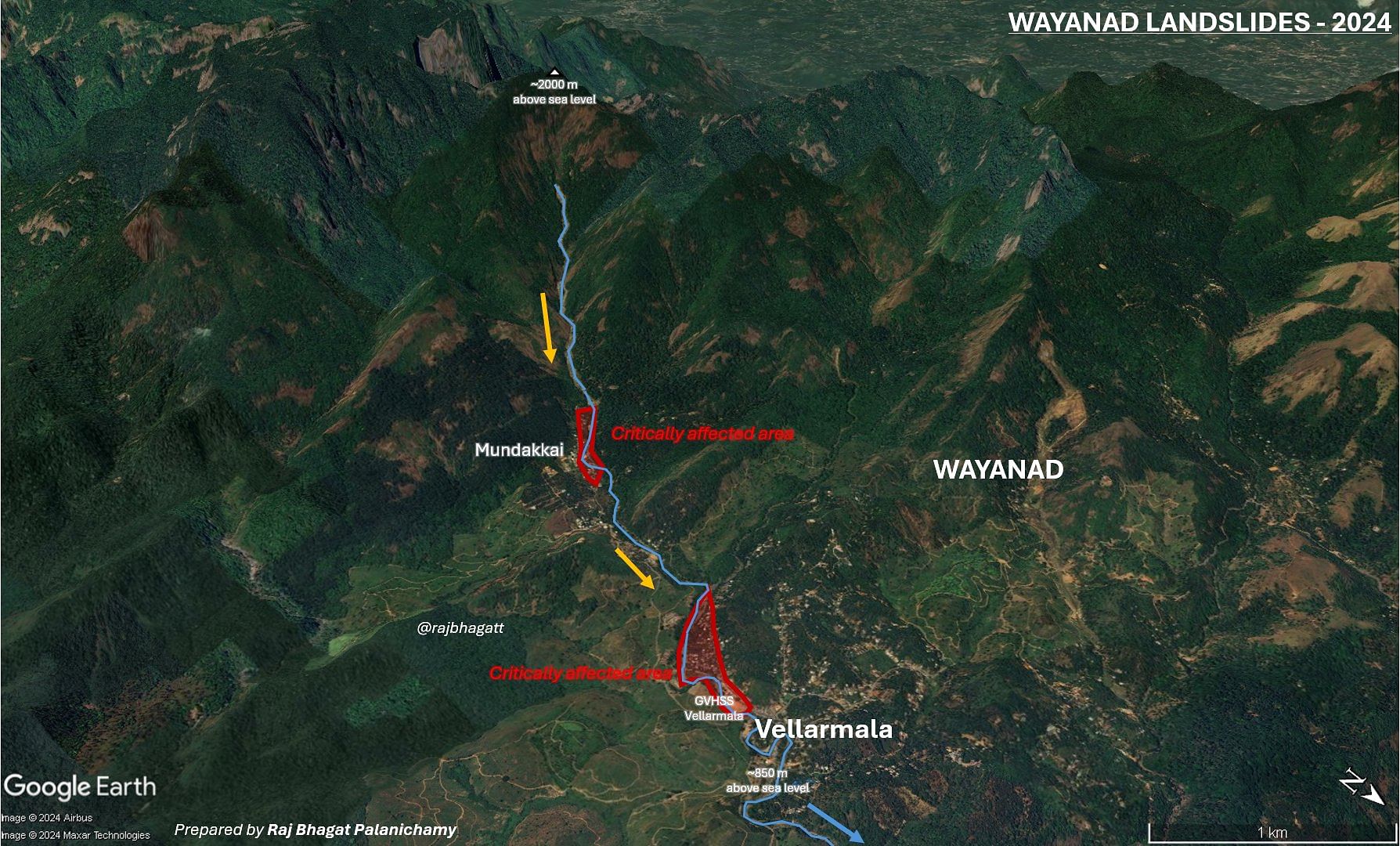 Landslide affected areas in Wayanad | Courtesy: Raj Bhagat Palanichamy