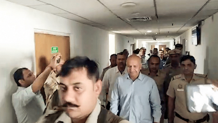 File photo of Manish Sisodia being brought to Rouse Avenue Court on 2nd April | Credit: ANI