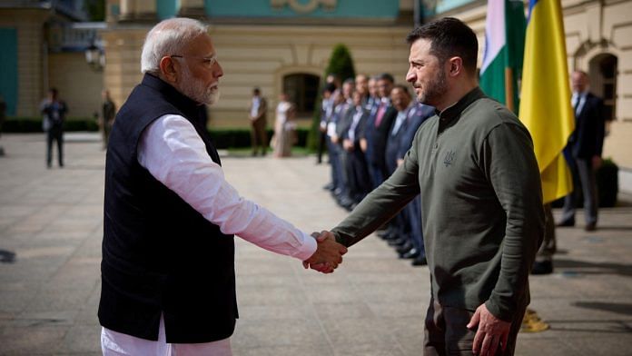 Ukraine's President Volodymyr Zelenskyy welcomes Prime Minister Narendra Modi in Kyiv, on 23 August, 2024 | Reuters via Ukrainian Presidential Press Service