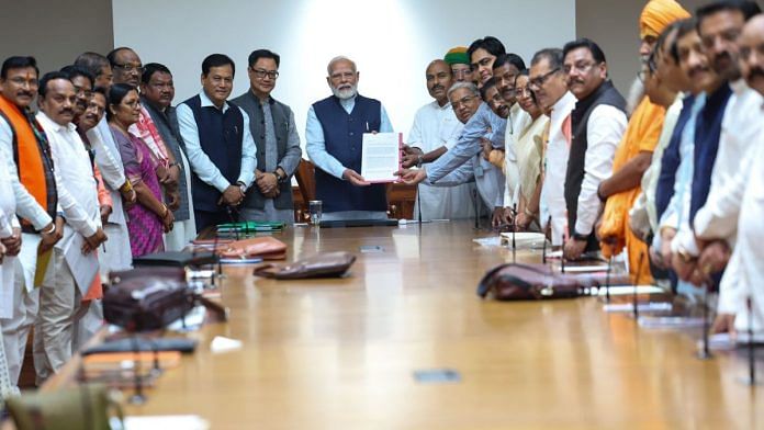 Prime Minister with the delegation of SC/ST BJP MPs today | Photo: X, @narendramodi