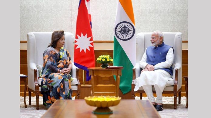 Prime Minister Narendra Modi meets Nepal’s Foreign Minister Arzu Rana Deuba, in New Delhi on Monday | ANI Photo