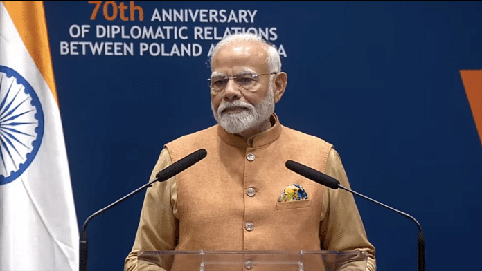 Prime Minister Narendra Modi speaks at a community programme in Warsaw | Screengrab from X/@narendramodi