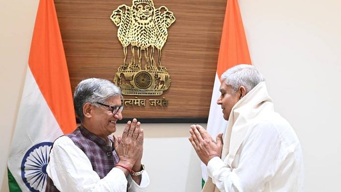 File photo of Ram Chander Jangra (left) with Vice President Jagdeep Dhankhar | By special arrangement