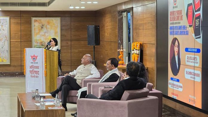 Justice Swarana Kanta Sharma speaks at an event at the Delhi High Court | By special arrangement