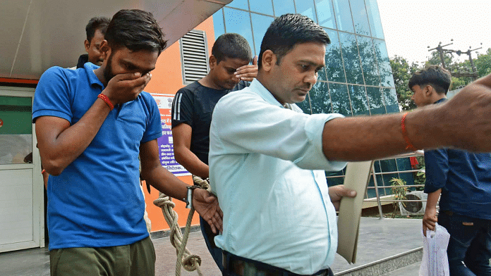 File photo of Bihar EOU personnel with some of the NEET paper leak accused in Patna | ANI