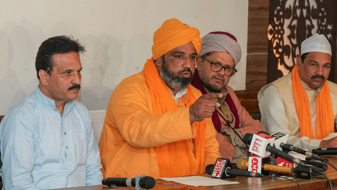 Syed Naseeruddin Chishti, chairman of the All India Sufi Sajjadanshin Council and successor of the spiritual head of Ajmer Dargah, speaks at a press conference over amendments in the Waqf Act, in New Delhi, Tuesday | PTI