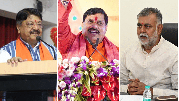 Madhya Pradesh CM Mohan Yadavv (centre) and two of his Cabinet ministers Kailash Vijayvargiya and Prahlad Singh Patel | Pic credit: X