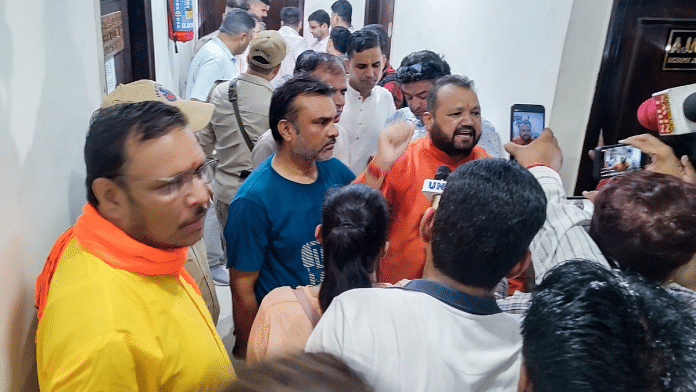 BJP workers protest at the party office after the release of the first list for J&K polls in Jammu on Monday | ANI