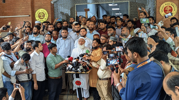 File photo of Shafiqur Rahman, Amir of Bangladesh Jamaat-e-Islami, speaks to media in Dhaka | X/@BJI_Official