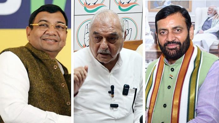 (From left) AAP's Sushil Gupta, Congress's Bhupinder Singh Hooda & Haryana CM Nayab Singh Saini are involved in the altercations over the disqualification of Vinesh Phogat. | ANI