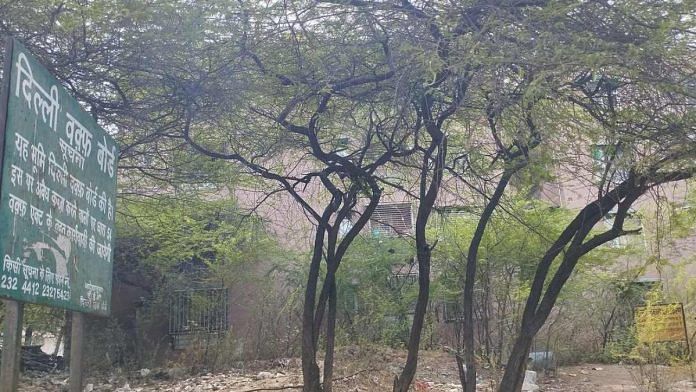 Delhi Waqf Board sign at a plot in Mehrauli | Photo: Heena Fatima | ThePrint