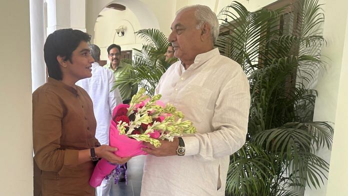 Sonia Doohan with Bhupinder Hooda on Tuesday. | By Special Arrangement