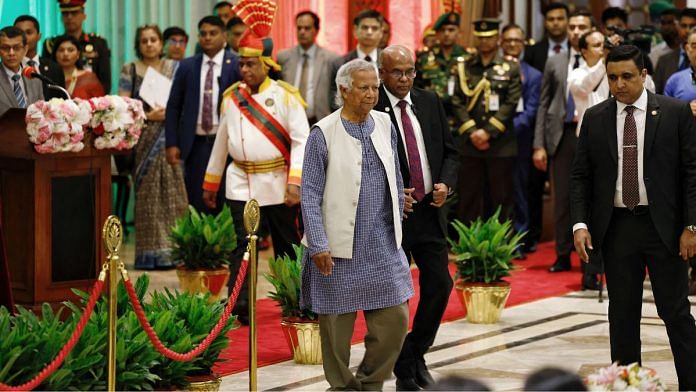 Muhammad Yunus after taking oath as the head of Bangladesh's interim govt Thursday | Reuters