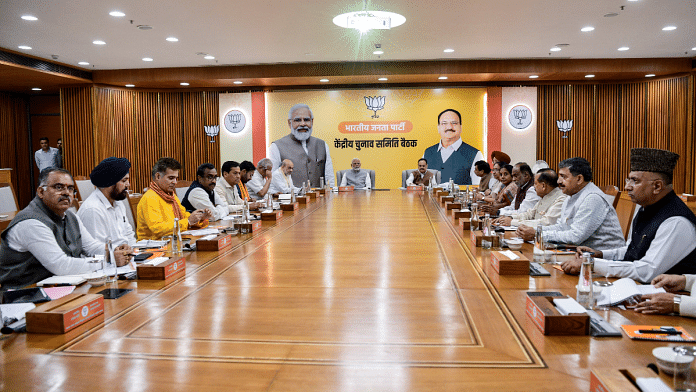 PM Narendra Modi along with BJP National President JP Nadda, Union Home Minister Amit Shah, and other dignitaries at the Bharatiya Janata Party (BJP) Central Election Committee (CEC) meeting | ANI