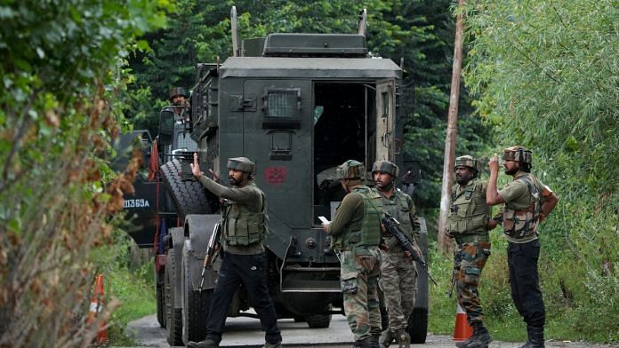 Security personnel during an encounter with terrorists at Ahlan Gagarmandu forest area, in Anantnag district of South Kashmir, Sunday, Aug. 11, 2024 | PTI