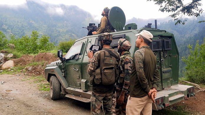 Army personnel use drones to keep vigil as search operation for terrorists hiding in the higher reaches continues, in Udhampur district of Jammu and Kashmir, Wednesday, Aug. 7, 2024 | PTI