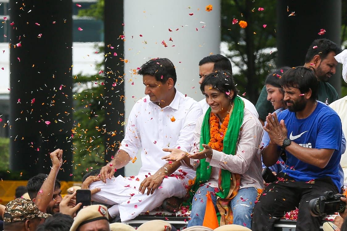 Flowers showered on Vinesh Phogat | Photo: Suraj Singh Bisht | ThePrint