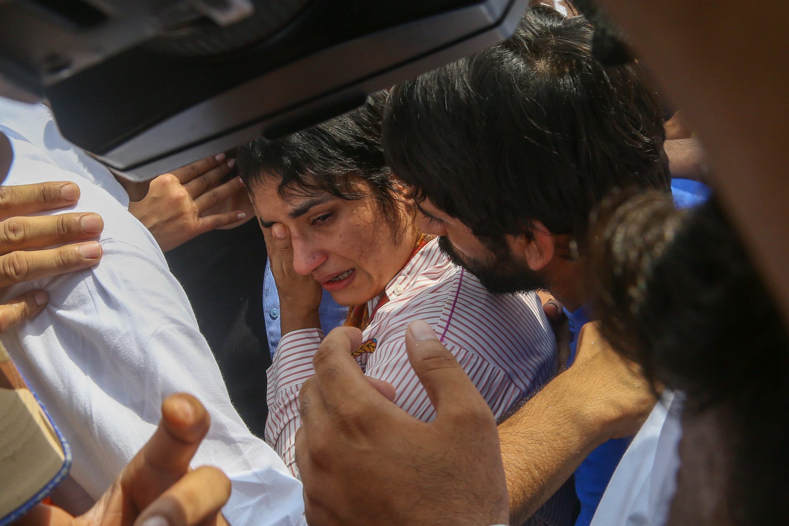 Vinesh Phogat breaks down as she meets her mother at the ariport | Photo: Suraj Singh Bisht | ThePrint