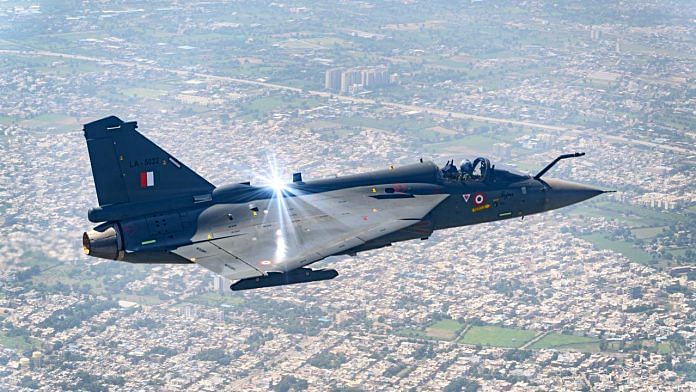 Vice Chief of the Air Staff (VCAS), Air Marshal AP Singh with his Light Combat Aircraft (LCA) Tejas during the ongoing Indian Air Force's first multinational air exercise, Tarang Shakti-2024, at Air Force Station Jodhpur on 9 September | ANI Photo