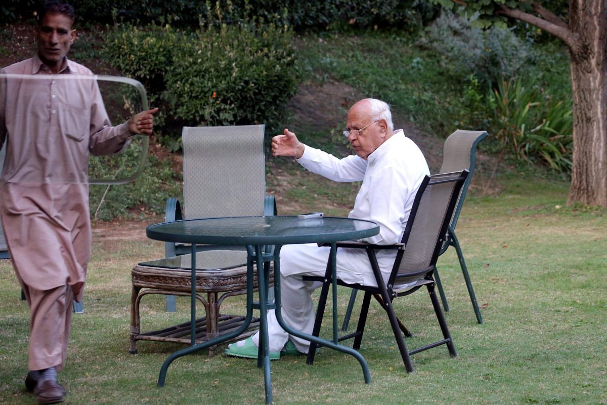 Farooq Abdullah sitting in the garden of his residence after campaigning | Praveen Jain | ThePrint